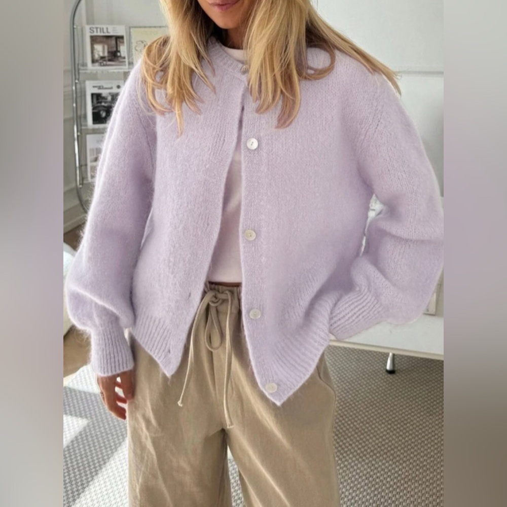 Button-Front Round Neck Cardigan